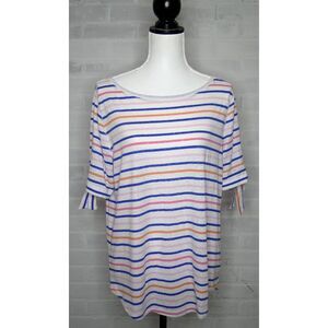 Talbots Size X1 Rainbow Horizontal Stripe Button‎ Shoulder Model Tee T-shirt